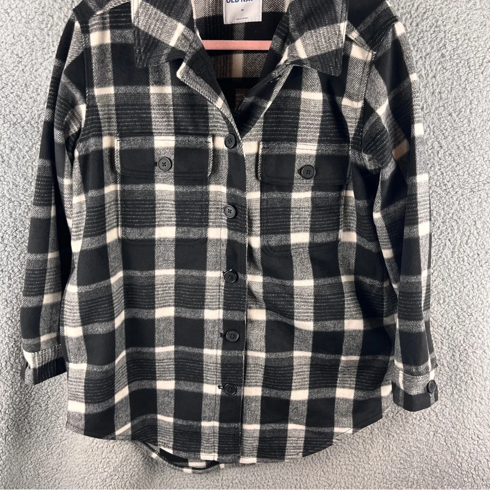 Old Navy Women’s Black & White Plaid Button-Down Shirt Jacket Size M NWT
